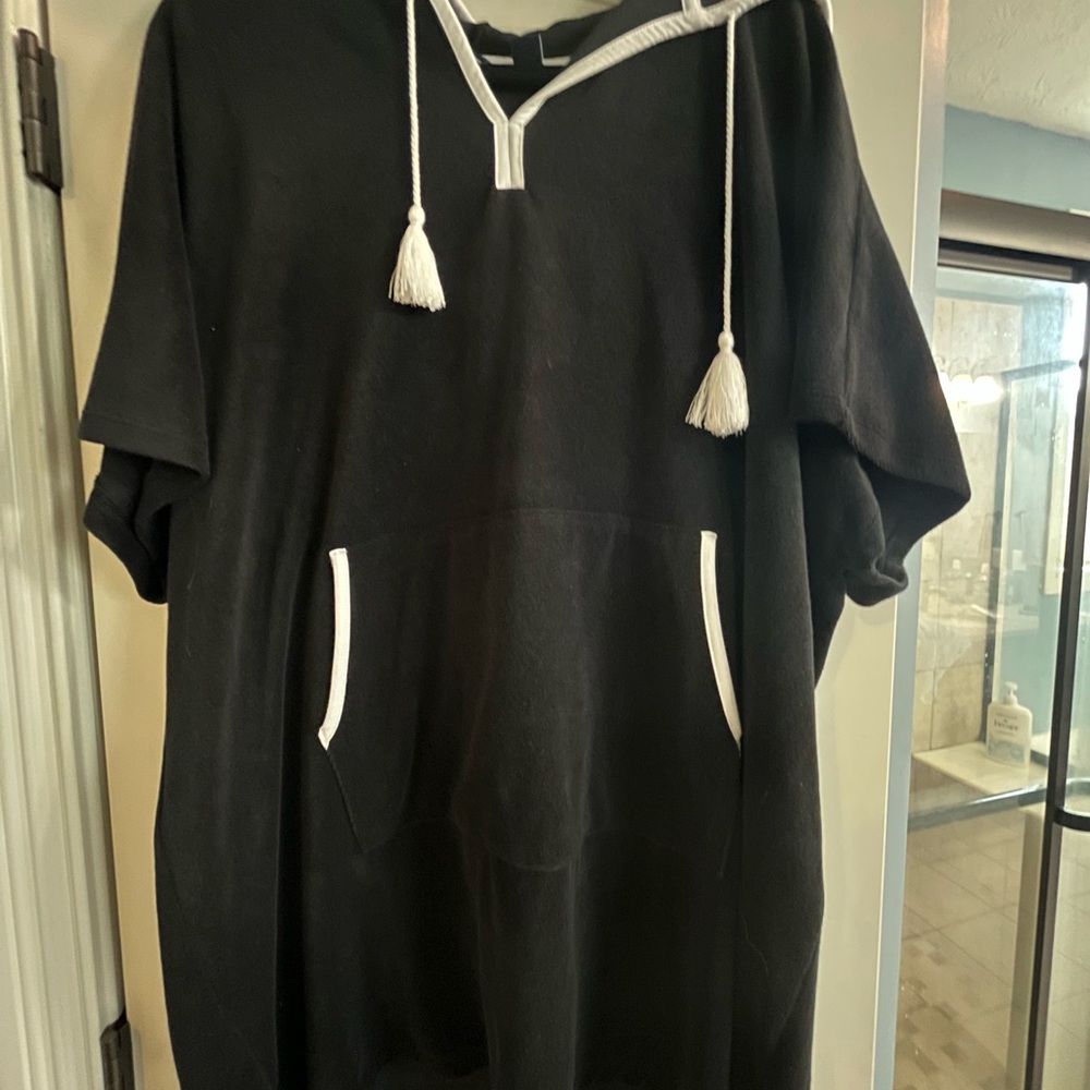 Black Hooded Poncho Swim Cover-up
